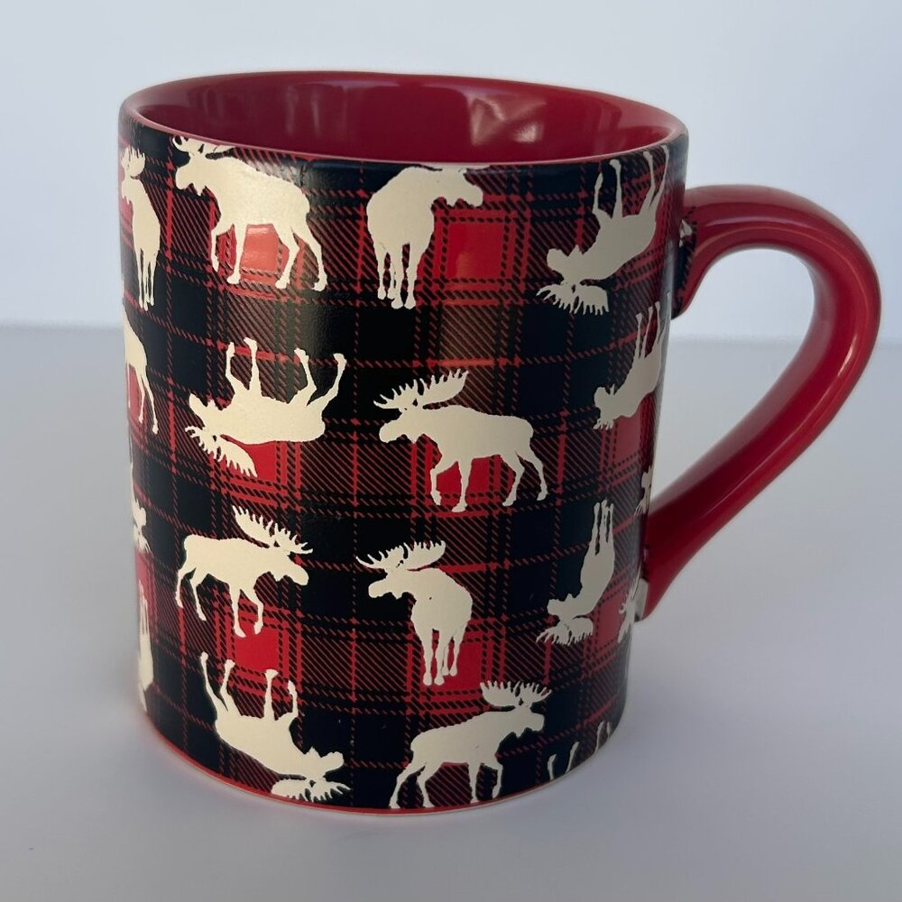 Little Blue House Tartan Moose Mug, Red, White, Black, Christmas, Winter